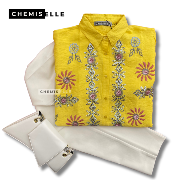 Chemise « Rayons de Soleil » – Orange & Jaune – Collection « Sunshine Chic »