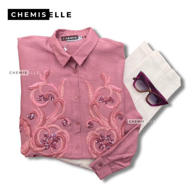 Chemise « Finesse Florale » – Rose-Vieux & Blanc-Cassé – Collection « SunShine-Chic »