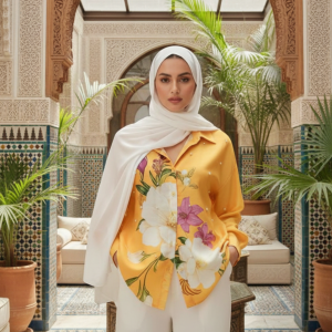 chemise florale perlée jaune femme