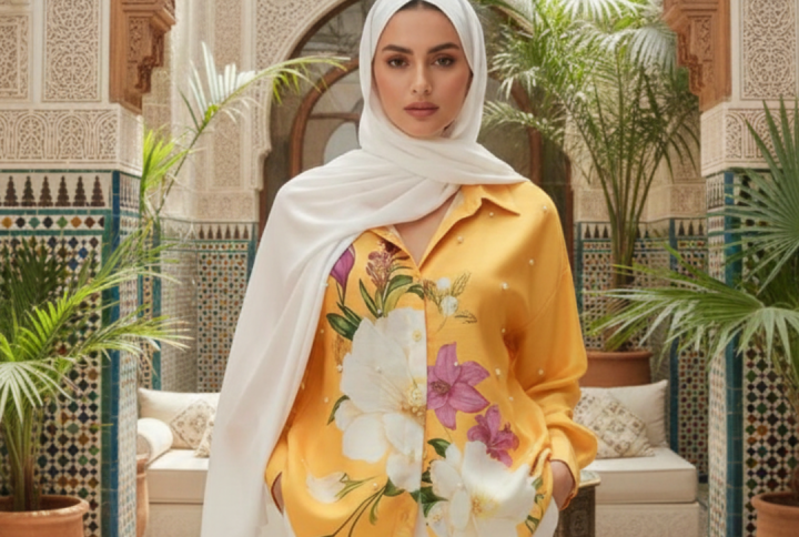 chemise florale perlée jaune femme