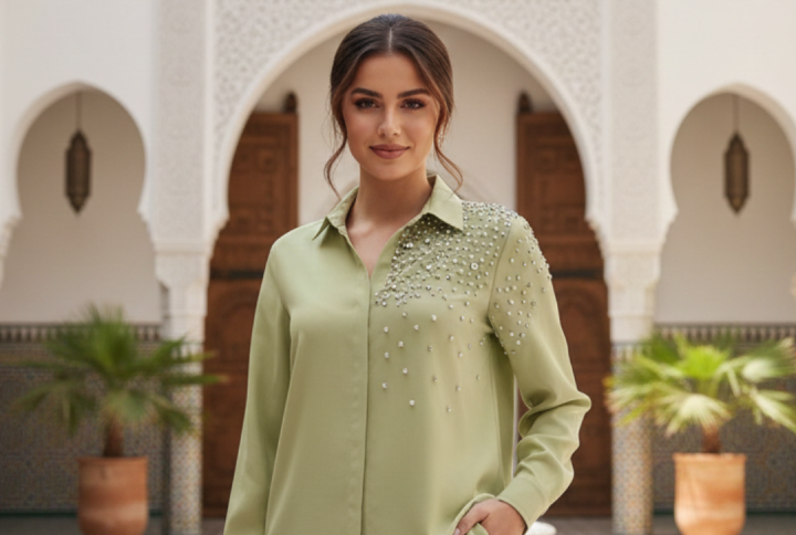 chemise pistache éclat femme vert pistache strass