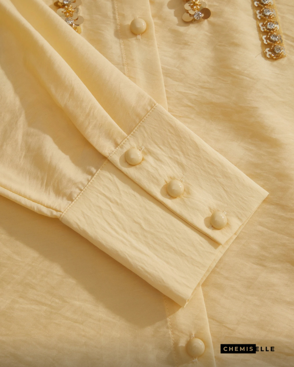 manches Chemise jaune sequins dorés femme