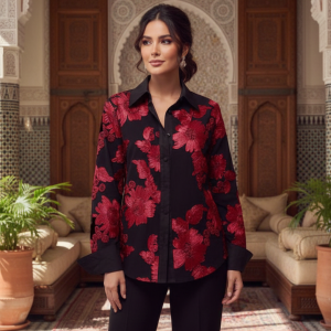 Chemise Noir & Flamme broderie ruban rouge