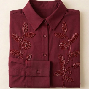 Chemise Burgundy Élégance femme brodée bordeaux