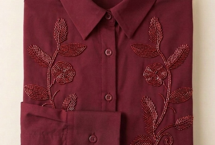 Chemise Burgundy Élégance femme brodée bordeaux