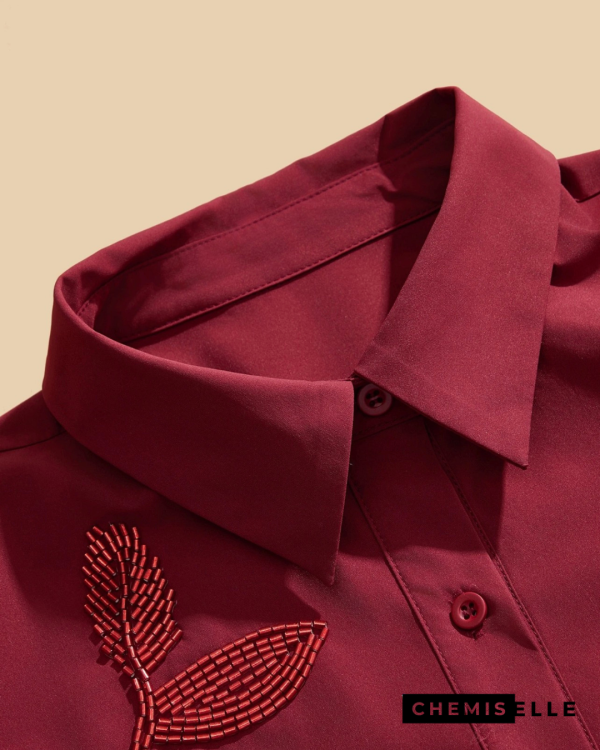 Chemise Burgundy Élégance – Vue de col Chemise Burgundy Élégance – Vue de col